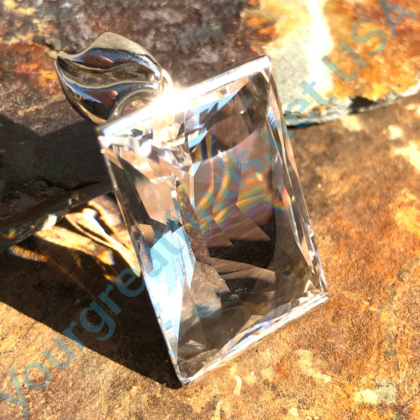 Sterling Silver Pendant 85 Carat Quartz Rock Crystal Stone Pendant