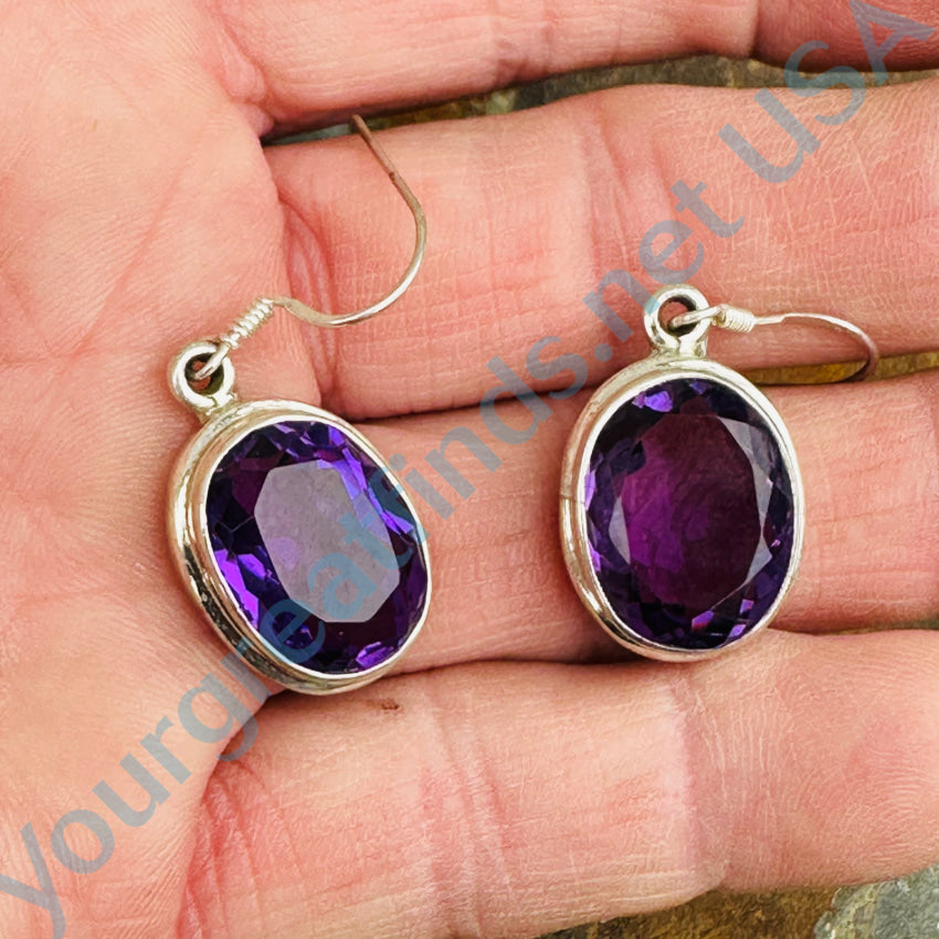 Sterling Silver Pierced Earrings Deep Purple Amethyst Earrings