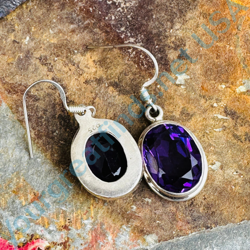 Sterling Silver Pierced Earrings Deep Purple Amethyst Earrings