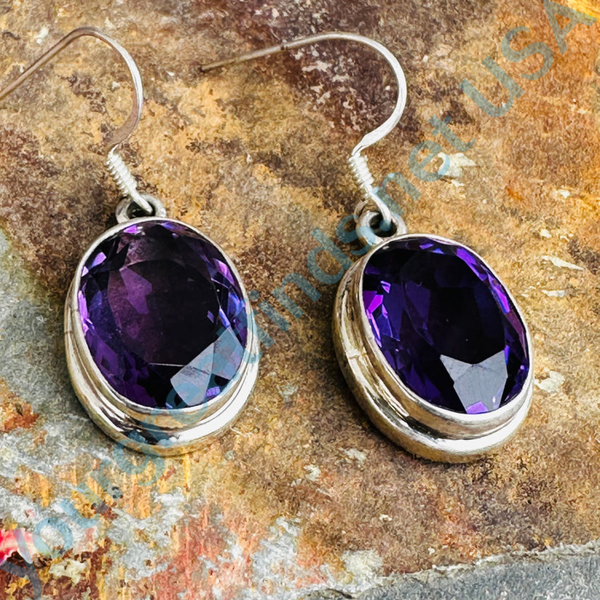 Sterling Silver Pierced Earrings Deep Purple Amethyst Earrings