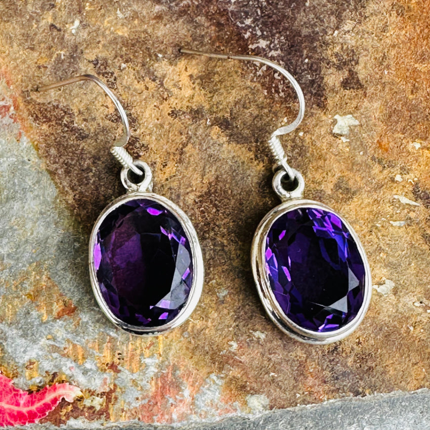 Sterling Silver Pierced Earrings Deep Purple Amethyst Earrings