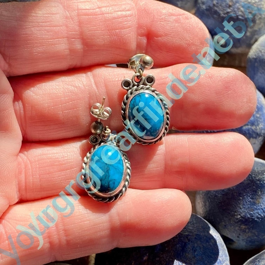 Sterling Silver Pierced Earrings Faux Turquoise Mexico Yourgreatfinds