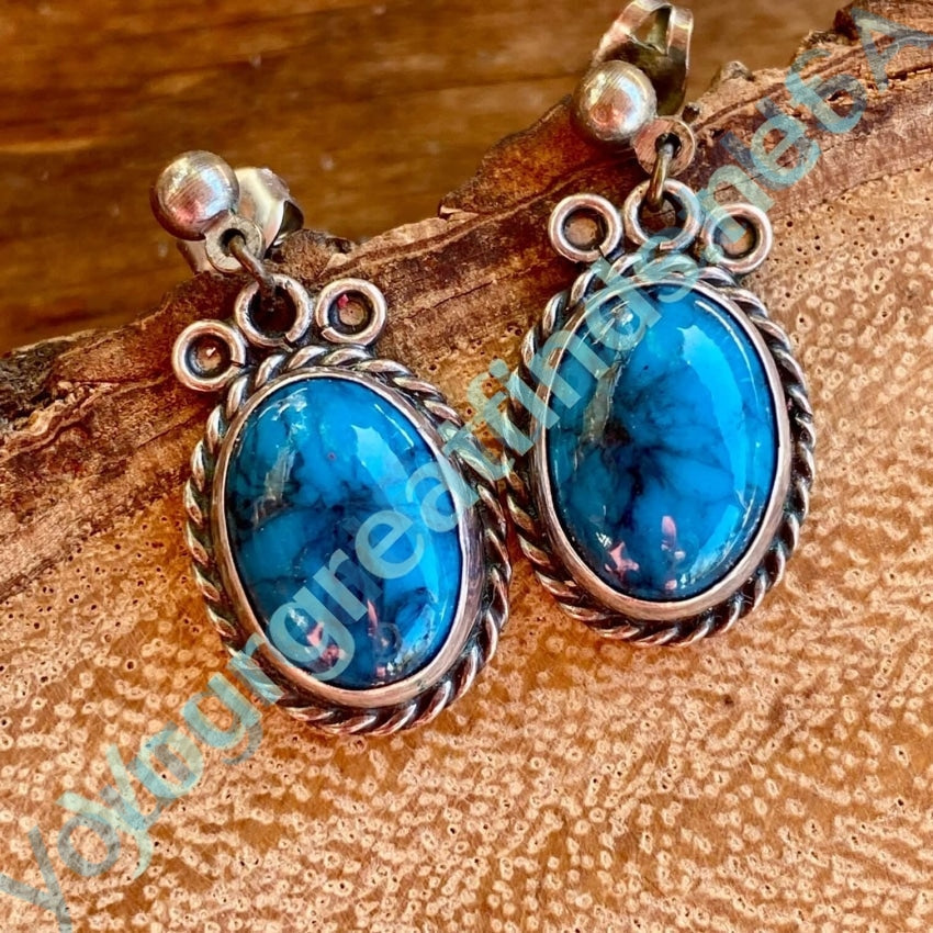 Sterling Silver Pierced Earrings Faux Turquoise Mexico Yourgreatfinds