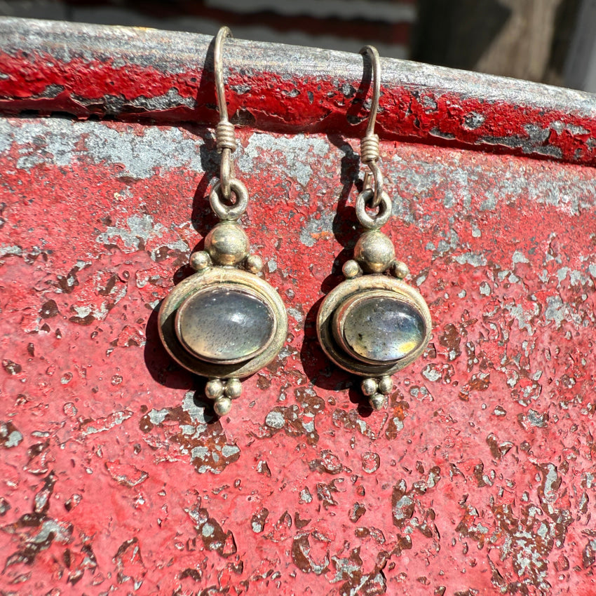 Sterling Silver Pierced Earrings Rainbow Moonstone earrings