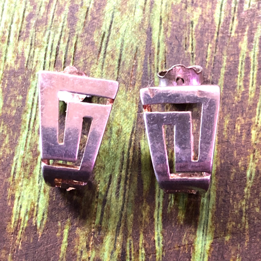 Sterling Silver Pierced Post Azteca Style Earrings Earrings