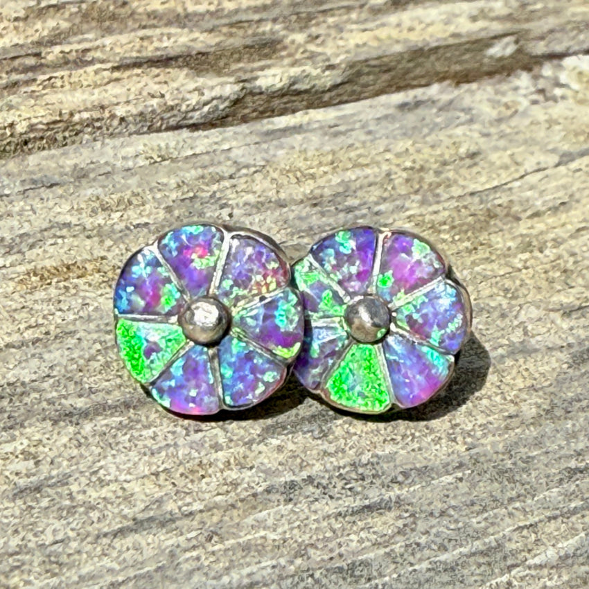 Sterling Silver Pierce Post Stud Earrings Inlay Opal earrings