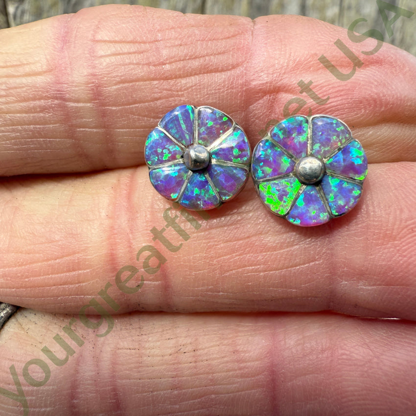 Sterling Silver Pierce Post Stud Earrings Inlay Opal earrings