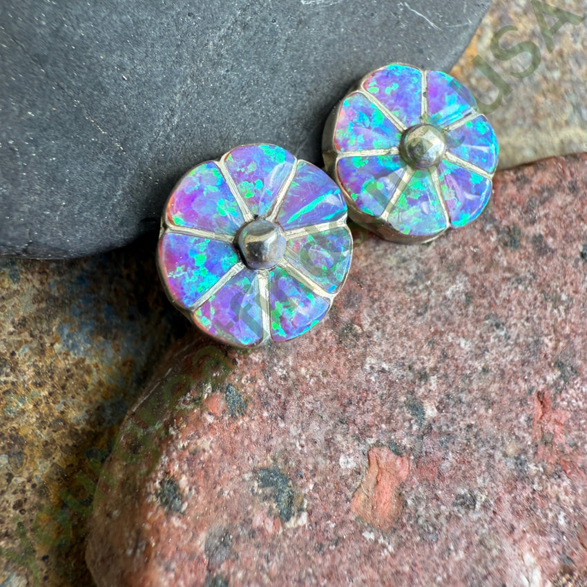 Sterling Silver Pierce Post Stud Earrings Inlay Opal earrings