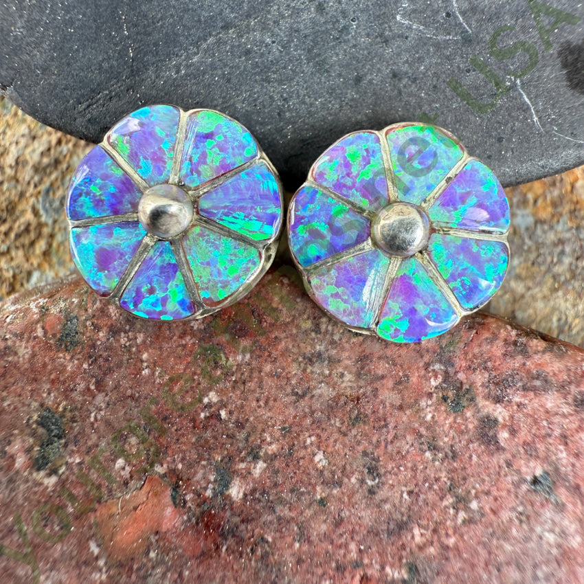 Sterling Silver Pierce Post Stud Earrings Inlay Opal earrings