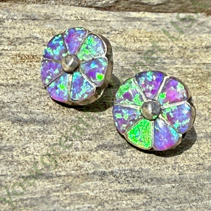 Sterling Silver Pierce Post Stud Earrings Inlay Opal earrings