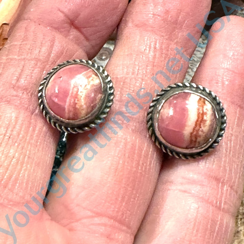 Sterling Silver Pink Rhodochrosite Clip On Earrings