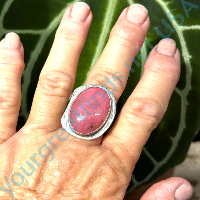 Sterling Silver & Pink Rhodochrosite Ring Size 9