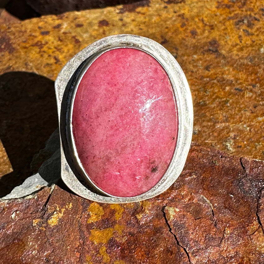 Sterling Silver & Pink Rhodochrosite Ring Size 9