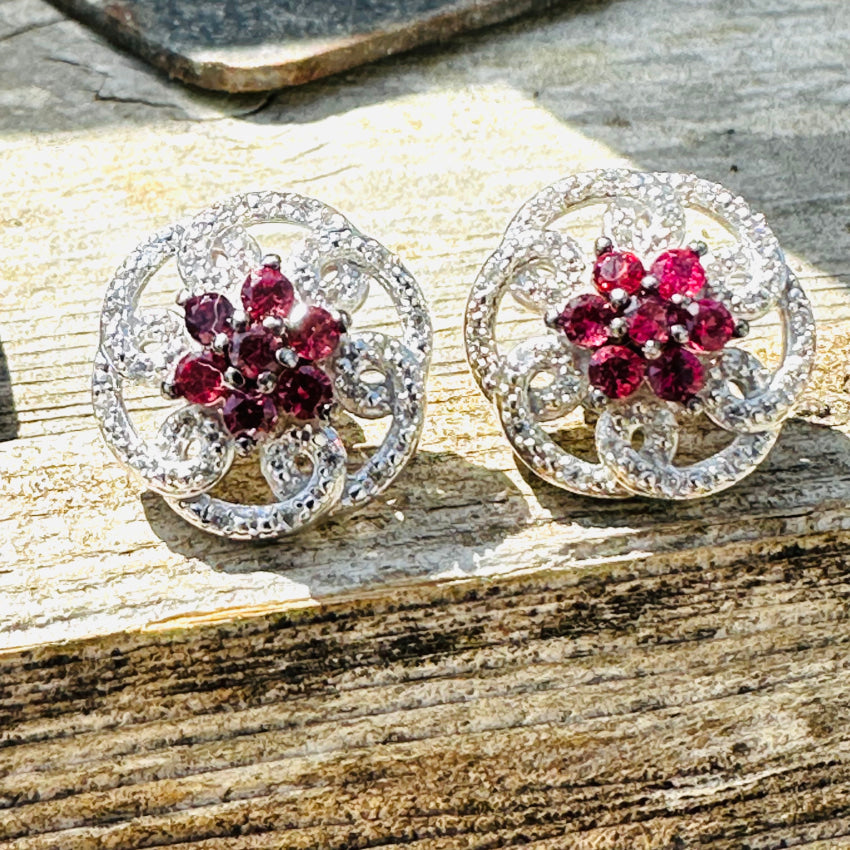Sterling Silver Pink Topaz & Diamond Pierced Post Stud Earrings Earrings