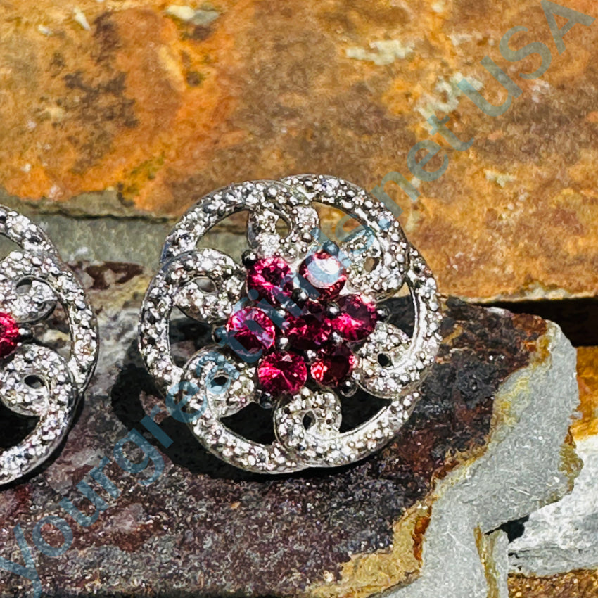 Sterling Silver Pink Topaz & Diamond Pierced Post Stud Earrings Earrings