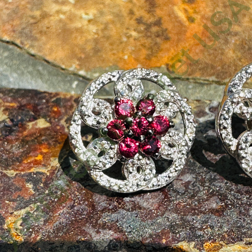 Sterling Silver Pink Topaz & Diamond Pierced Post Stud Earrings Earrings