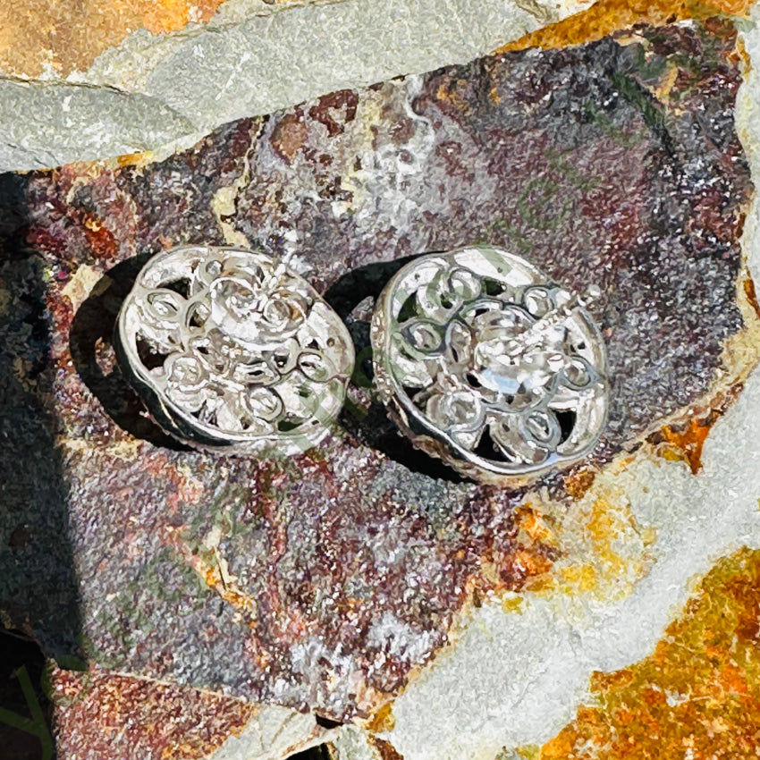 Sterling Silver Pink Topaz & Diamond Pierced Post Stud Earrings Earrings