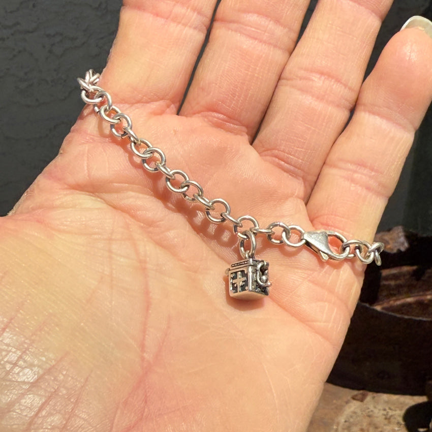 Sterling Silver Prayer Box Charm Bracelet ring