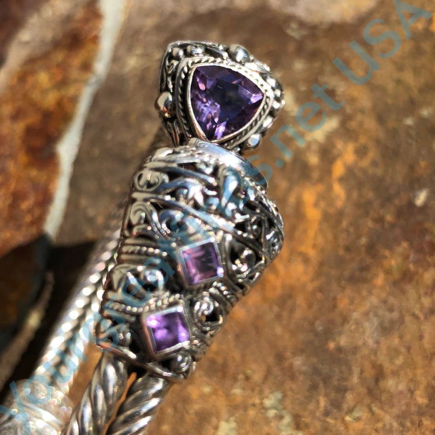 Sterling Silver & Purple Amethyst Hinged Cuff Bracelet Bracelet