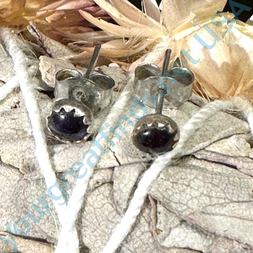 Sterling Silver Purple Black Pierced Stud Earrings