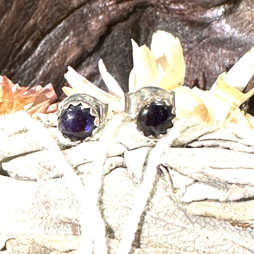 Sterling Silver Purple Black Pierced Stud Earrings