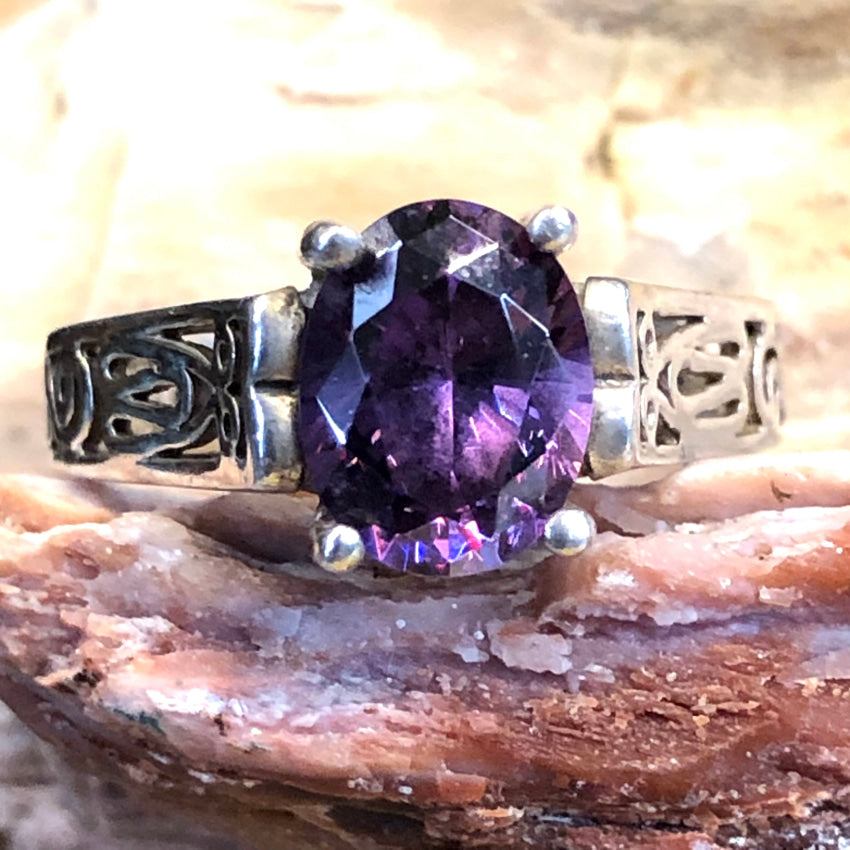 Sterling Silver &amp; Purple Cz Ring Size 7