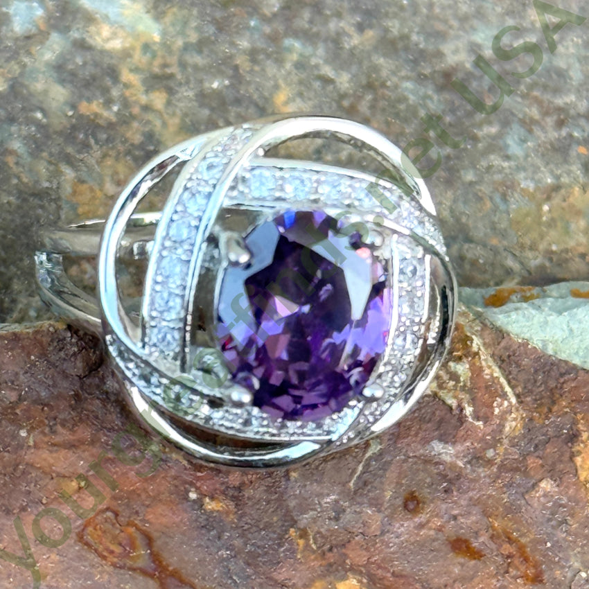 Sterling Silver Purple & White Cubic Zirconia Ring Size 8 Ring