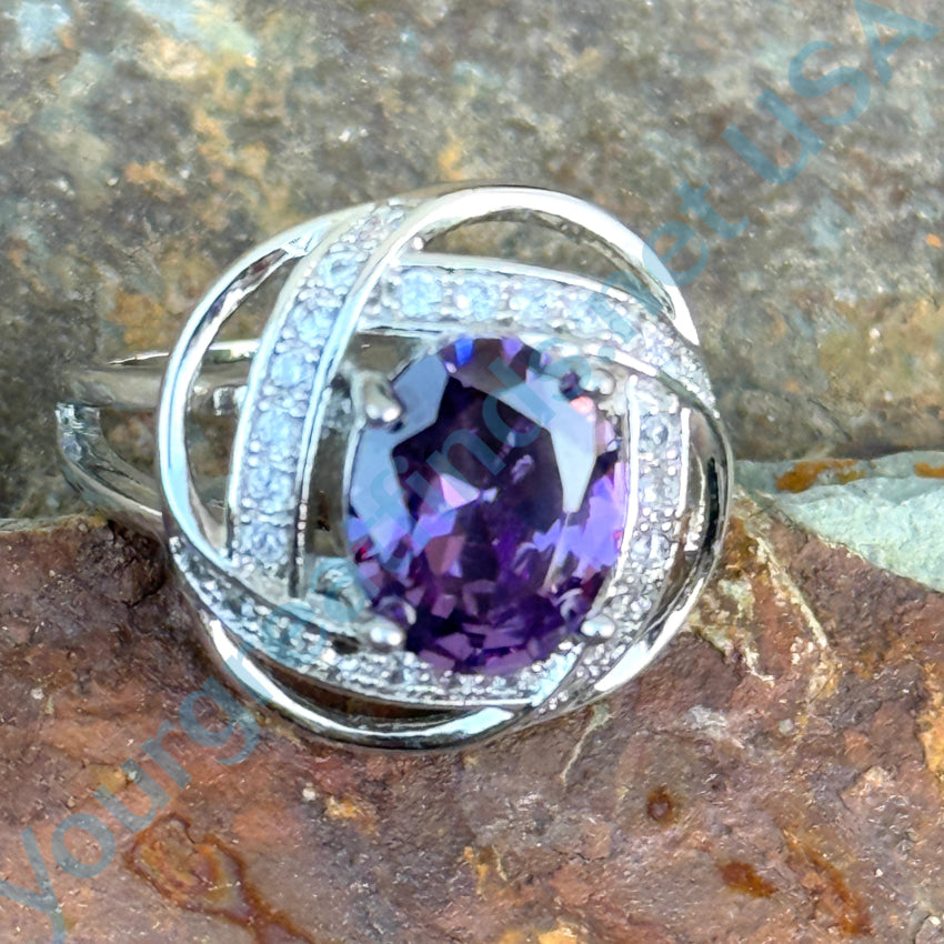 Sterling Silver Purple & White Cubic Zirconia Ring Size 8 Ring