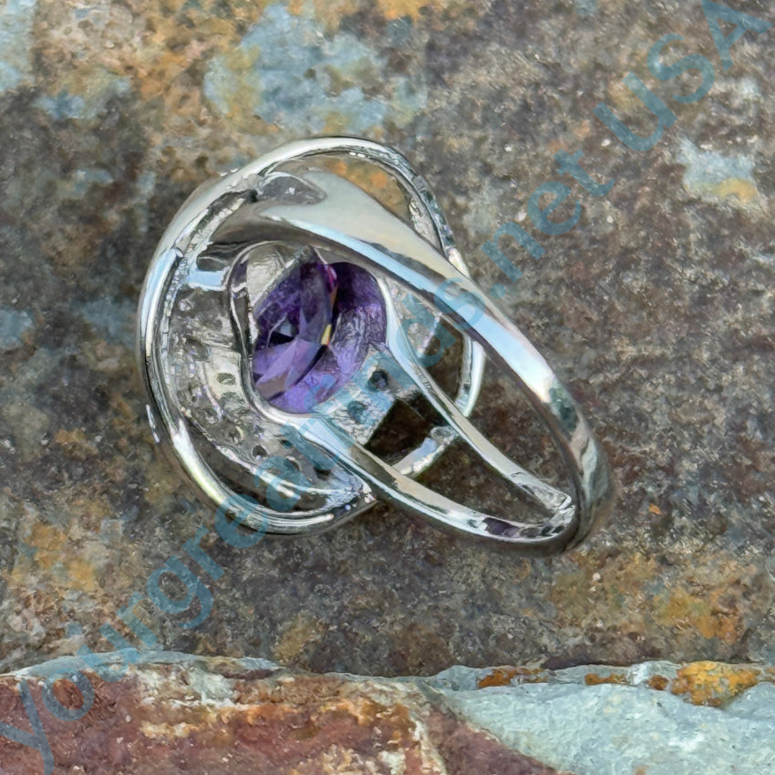 Sterling Silver Purple & White Cubic Zirconia Ring Size 8 Ring