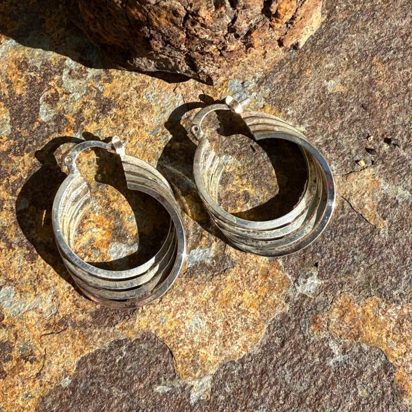 Sterling Silver Quadruple Hoop Pierced Earrings earrings