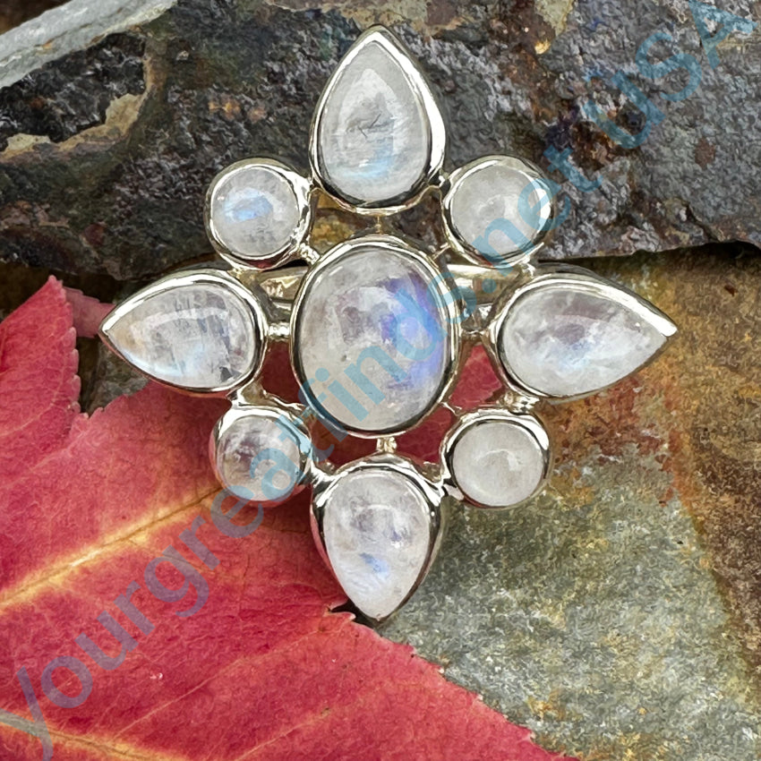 Sterling Silver Rainbow Moonstone Cluster Ring 8 Ring