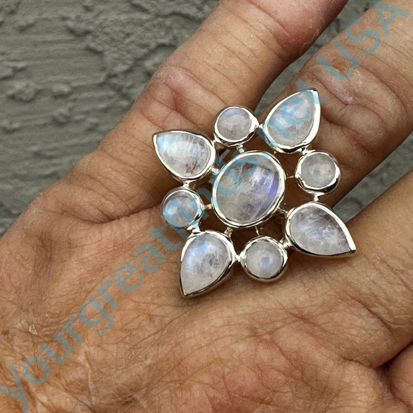 Sterling Silver Rainbow Moonstone Cluster Ring 8 Ring