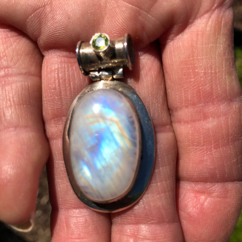 Sterling Silver Rainbow Moonstone & Peridot Pendant