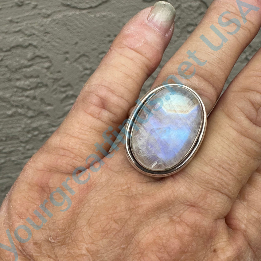 Sterling Silver & Rainbow Moonstone Ring Size 8.5 Ring