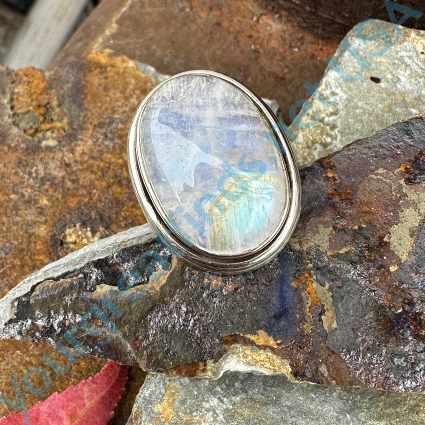 Sterling Silver & Rainbow Moonstone Ring Size 8.5 Ring