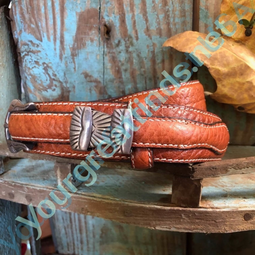 Sterling Silver Ranger Buckle Set Navajo Charlie Bowie Leather Belt Yourgreatfinds