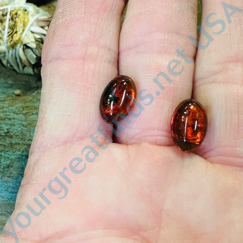 Sterling Silver Red Amber Pierced Post Earrings