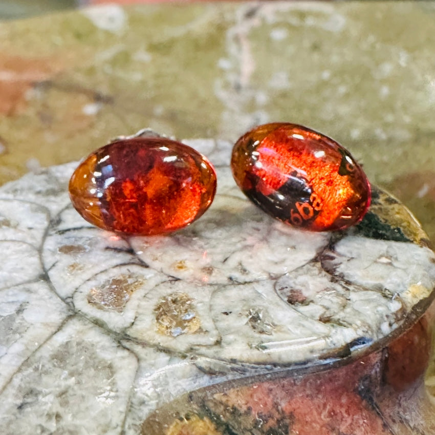 Sterling Silver Red Amber Pierced Post Earrings