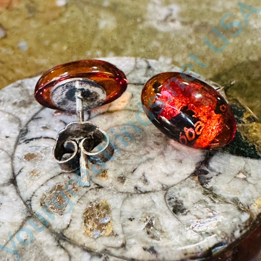 Sterling Silver Red Amber Pierced Post Earrings