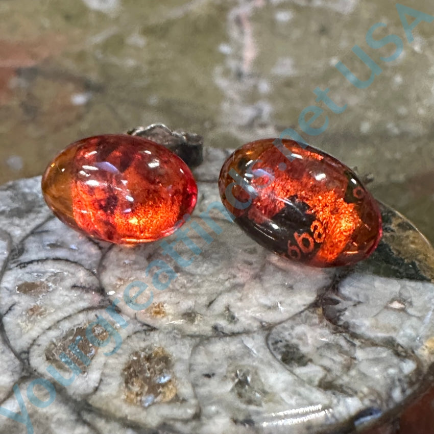 Sterling Silver Red Amber Pierced Post Earrings