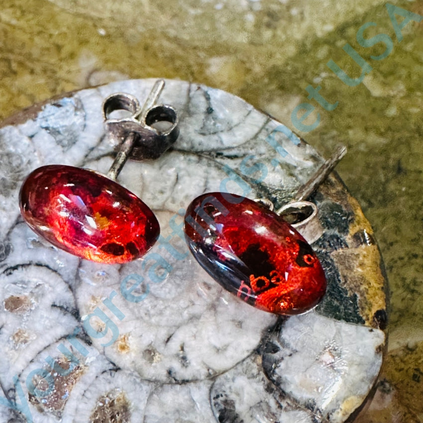 Sterling Silver Red Amber Pierced Post Earrings