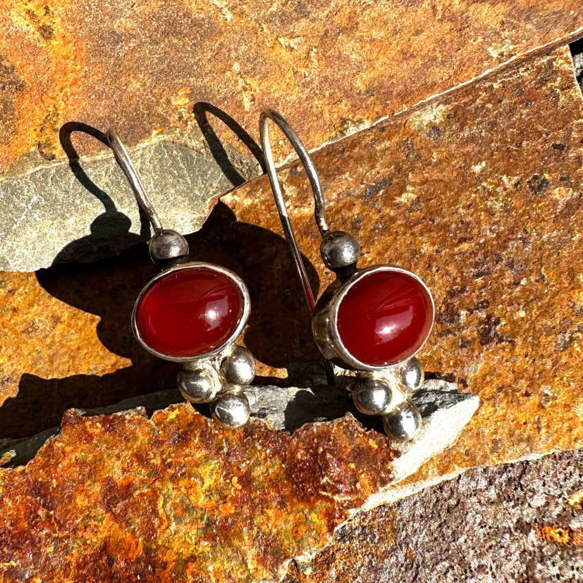 Sterling Silver & Red Carnelian Pierced Earrings Earrings