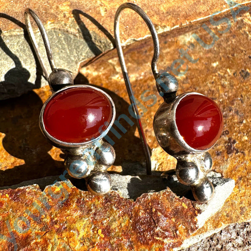 Sterling Silver & Red Carnelian Pierced Earrings Earrings