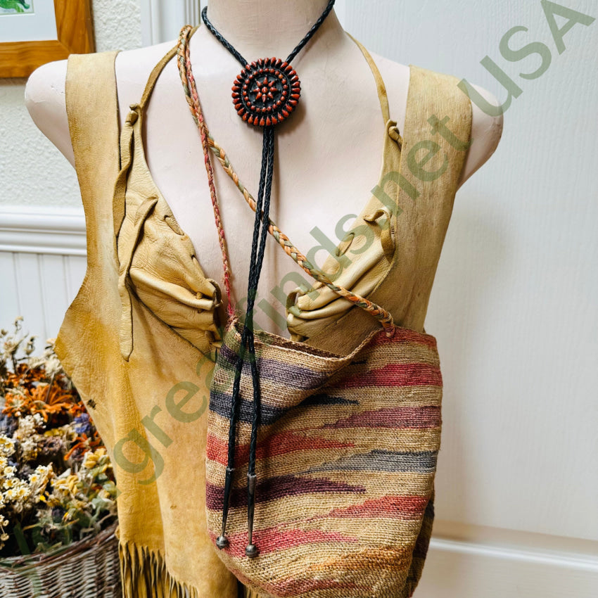 Sterling Silver Red C0Ral Rosette Bolo Tie