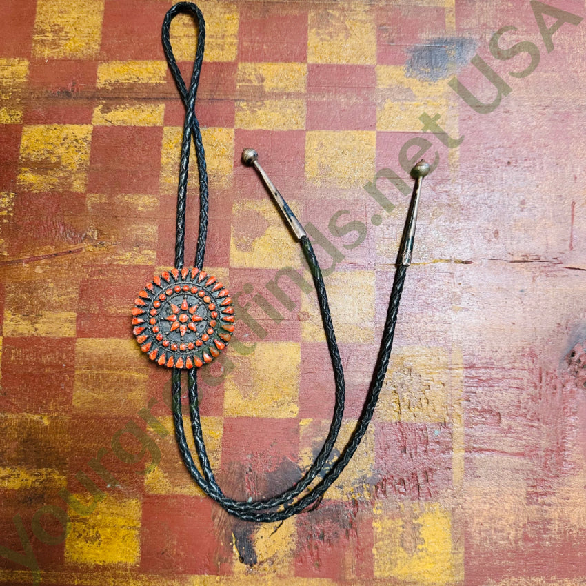 Sterling Silver Red C0Ral Rosette Bolo Tie
