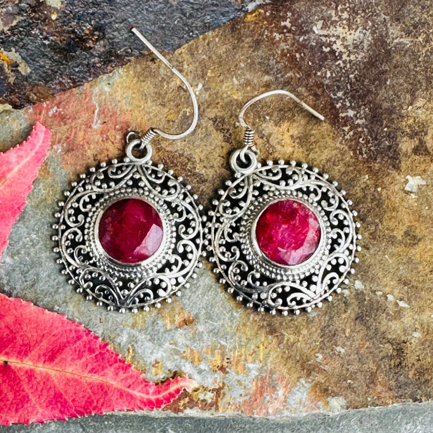 Sterling Silver Red Ruby Pierced Earrings Earrings