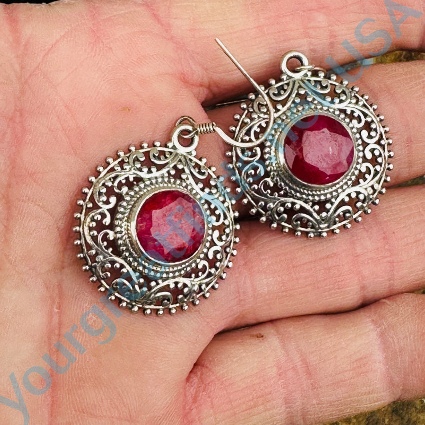 Sterling Silver Red Ruby Pierced Earrings Earrings