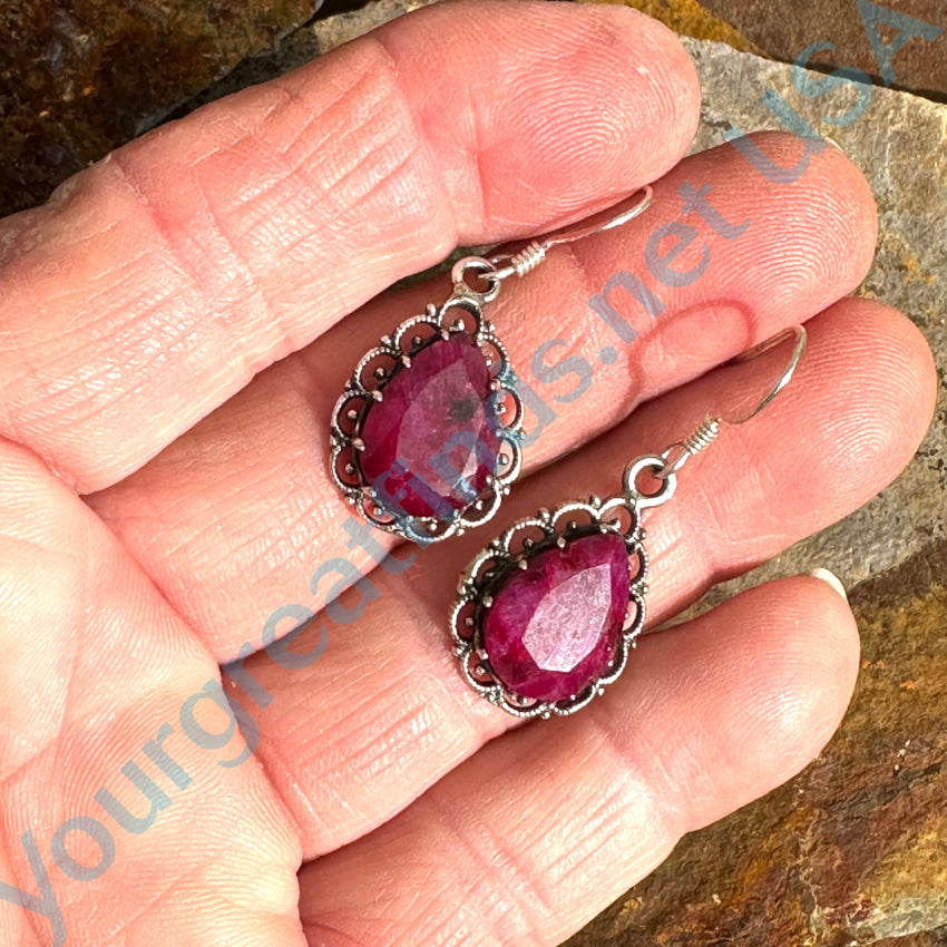 Sterling Silver Red Sapphire Pierced Earrings Earrings