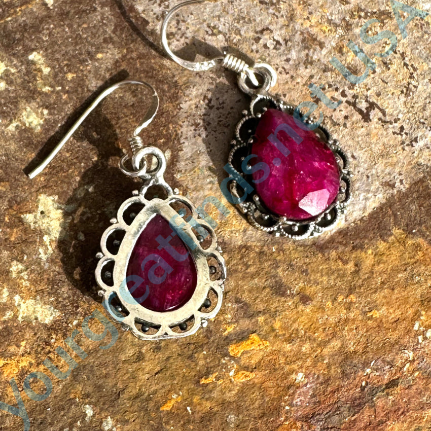 Sterling Silver Red Sapphire Pierced Earrings Earrings