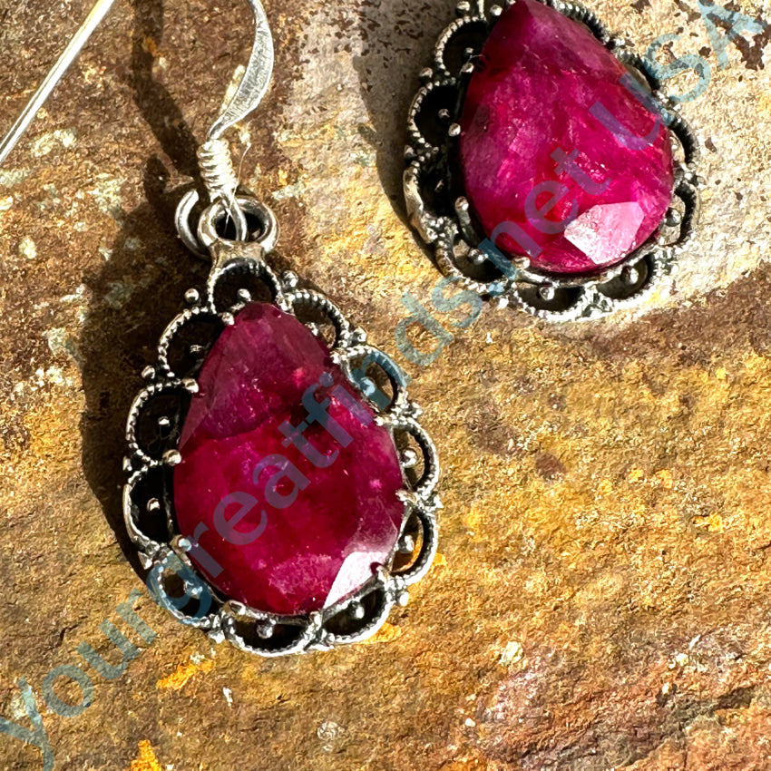 Sterling Silver Red Sapphire Pierced Earrings Earrings